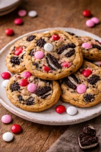 Homemade Oreo M&M's Cookies with chocolate and colorful candies