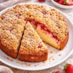 Delicious Strawberry Crumble Cake with fresh strawberries and crispy topping
