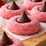 Close-up of delicious Strawberry Kiss Cookies with fresh strawberries