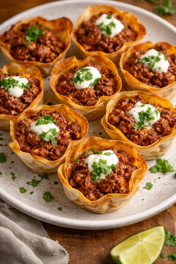 Plate of delicious Taco Ranch Bites garnished with fresh herbs