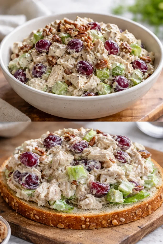 Delicious bowl of Best Ever Chicken Salad with fresh ingredients