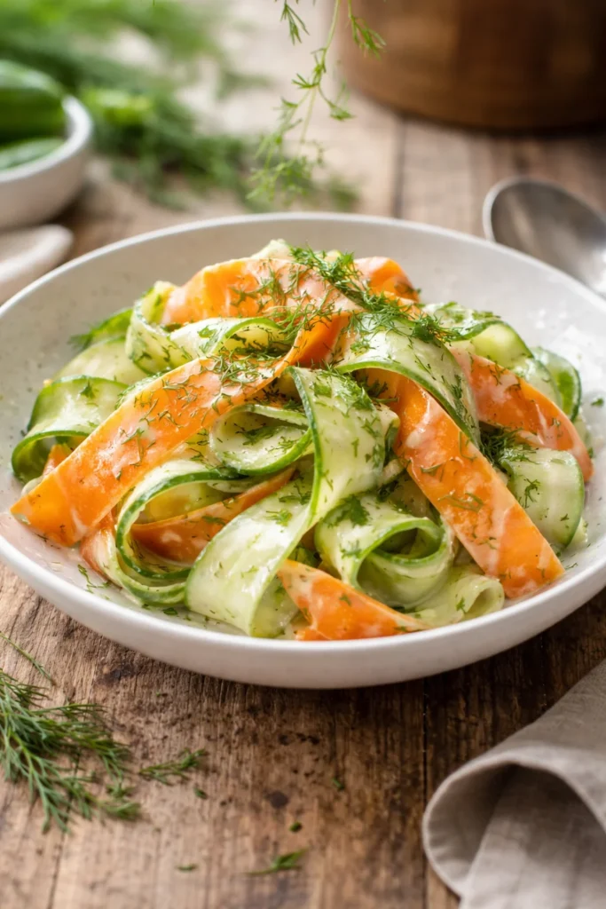 Fresh Carrot & Cucumber Ribbon Salad with vibrant ribbons of veggies