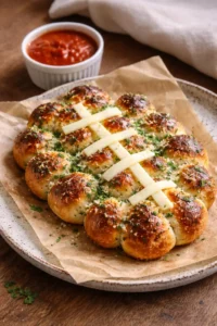 Cheesy stuffed garlic bread rolls fresh out of the oven