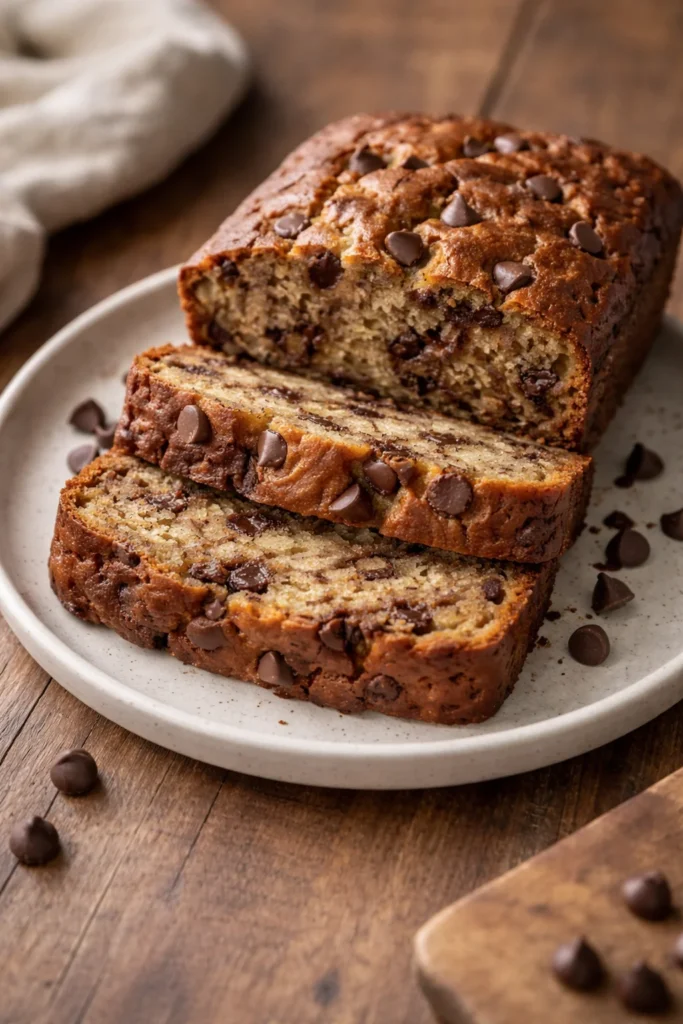 Delicious chocolate chip banana bread fresh out of the oven