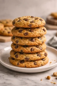 A plate of freshly baked chocolate chip cookies