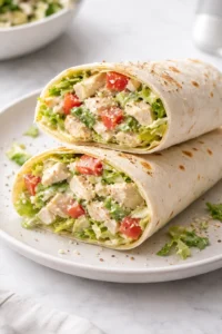 Chopped Chicken Caesar Salad Wrap with fresh ingredients and creamy dressing
