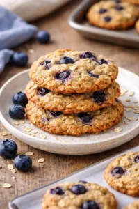 Baked classic blueberry oatmeal cookies on a cooling rack, ready to enjoy.