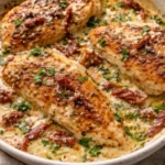 Crock Pot Marry Me Chicken served with creamy sauce and herbs
