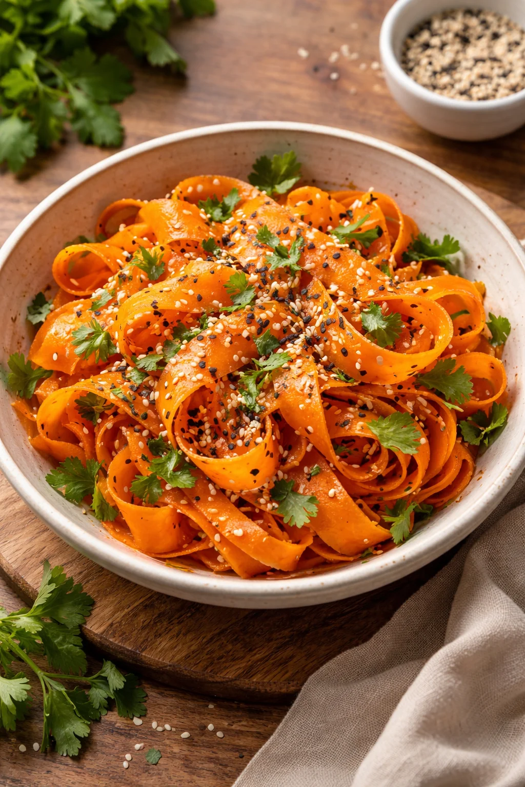 Viral TikTok carrot salad with fresh ingredients and vibrant colors