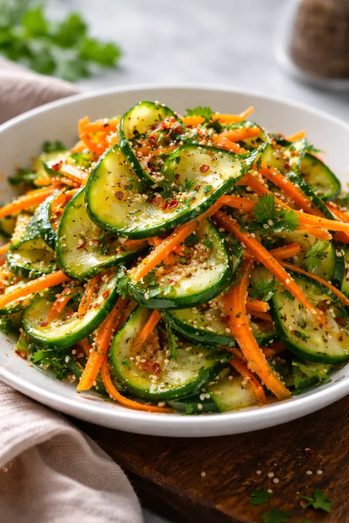 Fresh Cucumber Carrot Salad with vibrant vegetables served in a bowl