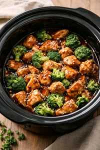 Delicious Dump and Go Crockpot Teriyaki Chicken in a bowl