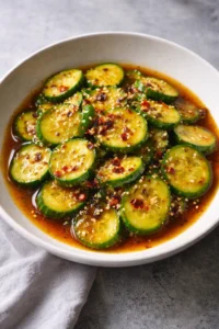 Bowl of easy Asian cucumber salad with fresh vegetables and dressing