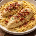 Easy Crock Pot Crack Chicken Recipe in a slow cooker with creamy cheese and bacon.