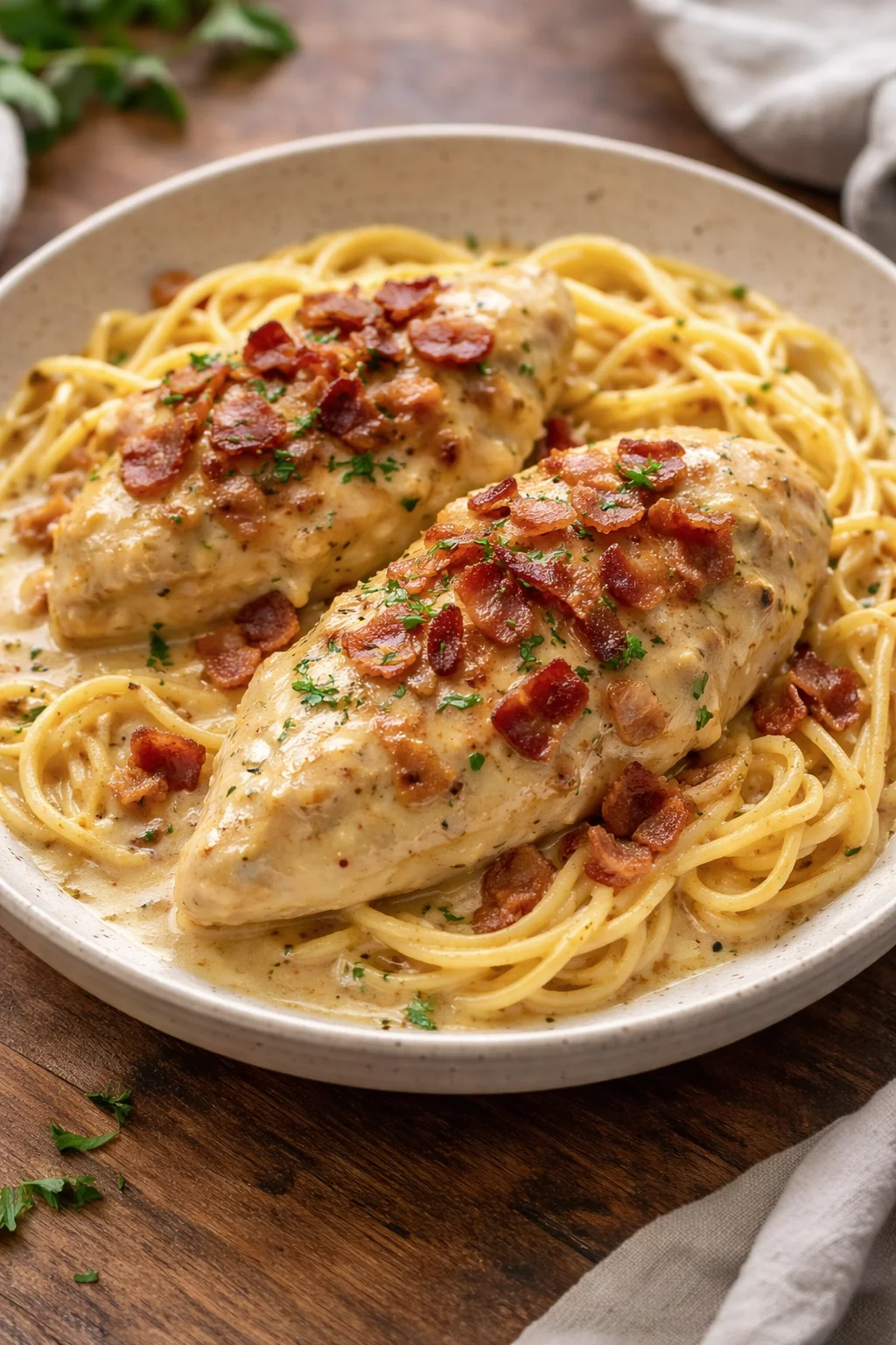 Easy Crock Pot Crack Chicken Recipe in a slow cooker with creamy cheese and bacon.