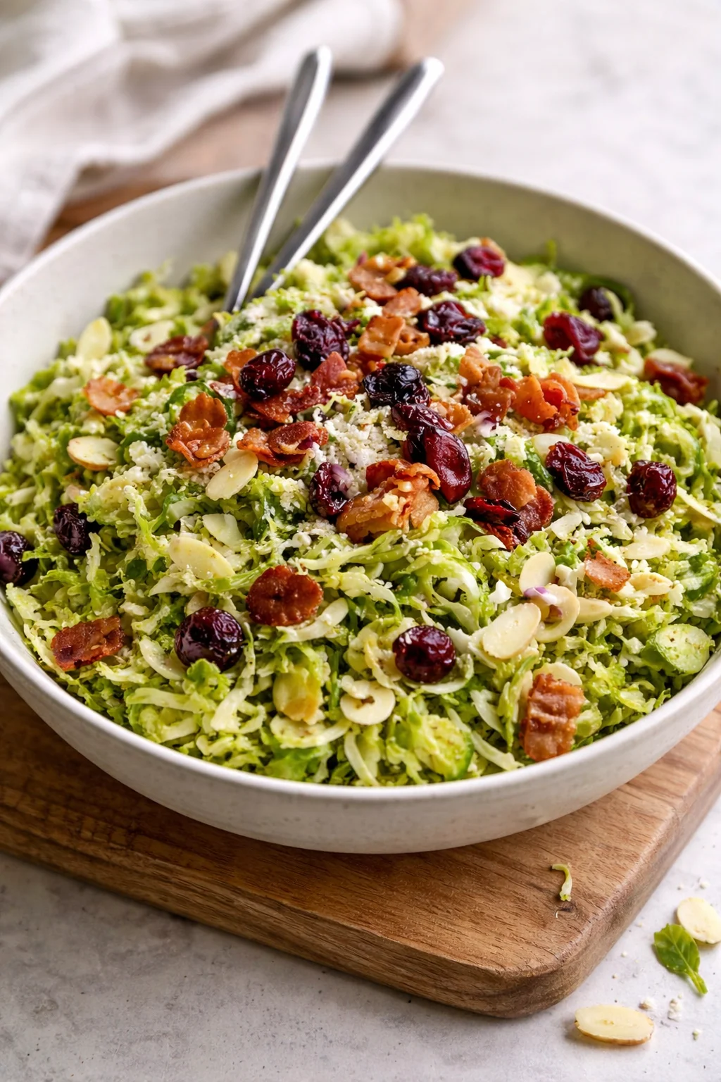 Easy shaved Brussels sprout salad with fresh ingredients and vibrant colors.