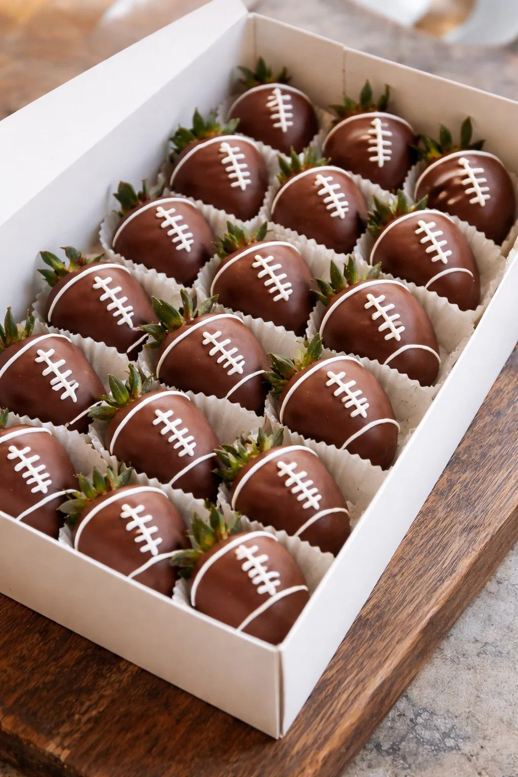 Handcrafted Football Chocolate Strawberries for game day treats