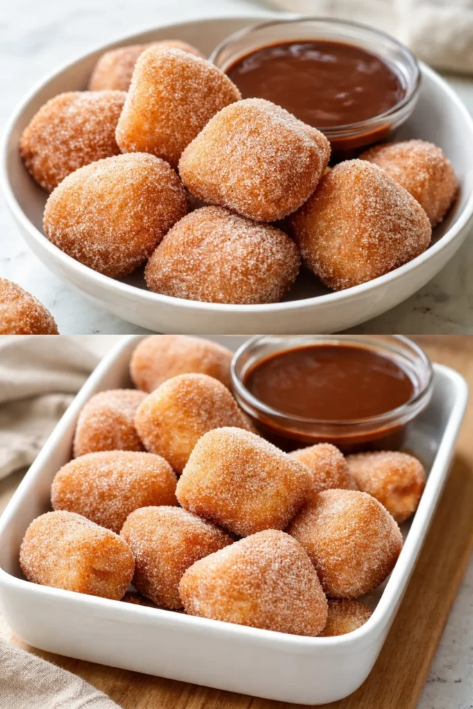 Delicious and healthy air fryer churro bites served for dessert.