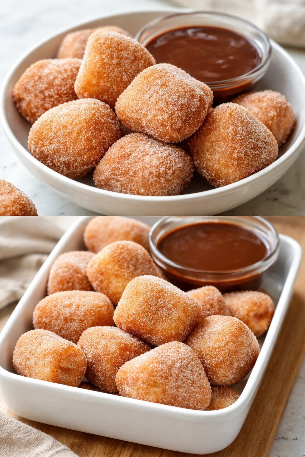 Delicious and healthy air fryer churro bites served for dessert.