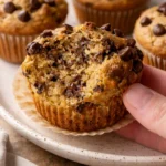 Healthy peanut butter banana muffins freshly baked and served on a plate.