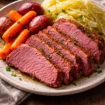 Delicious homemade corned beef and cabbage dish served on a plate