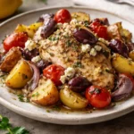 Homemade Greek Chicken foil packets with vegetables and herbs