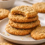 Freshly baked honey oatmeal cookies on a cooling rack
