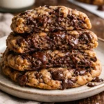 Freshly baked jumbo bakery-style chocolate chip cookies on a plate