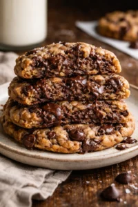 Freshly baked jumbo bakery-style chocolate chip cookies on a plate