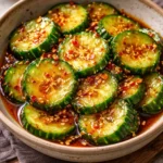 A vibrant bowl of Korean Cucumber Salad with fresh cucumbers and spices
