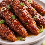 Delicious plate of Korean Fried Chicken with crispy texture and savory glaze