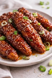 Delicious plate of Korean Fried Chicken with crispy texture and savory glaze