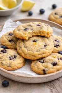 Freshly baked lemon blueberry cookies with zesty lemon and juicy blueberries