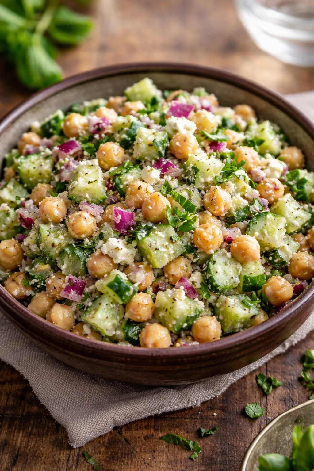 Fresh Lemon Greek Salad featuring vibrant vegetables and zesty lemon dressing.