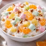 Colorful Marshmallow Ambrosia Fruit Salad with fresh fruits and fluffy marshmallows