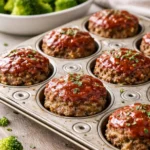 Delicious mini meatloaf served with vegetables on a white plate