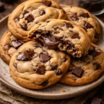 Nutella stuffed chocolate chip cookies baking on a tray