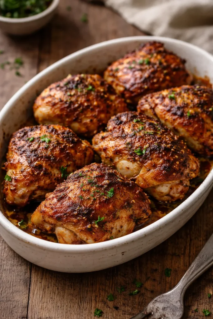 Deliciously baked chicken thighs ready for a flavorful meal