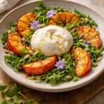 Delicious Peach Burrata Salad with fresh ingredients and vibrant colors