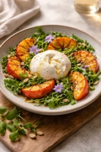 Delicious Peach Burrata Salad with fresh ingredients and vibrant colors