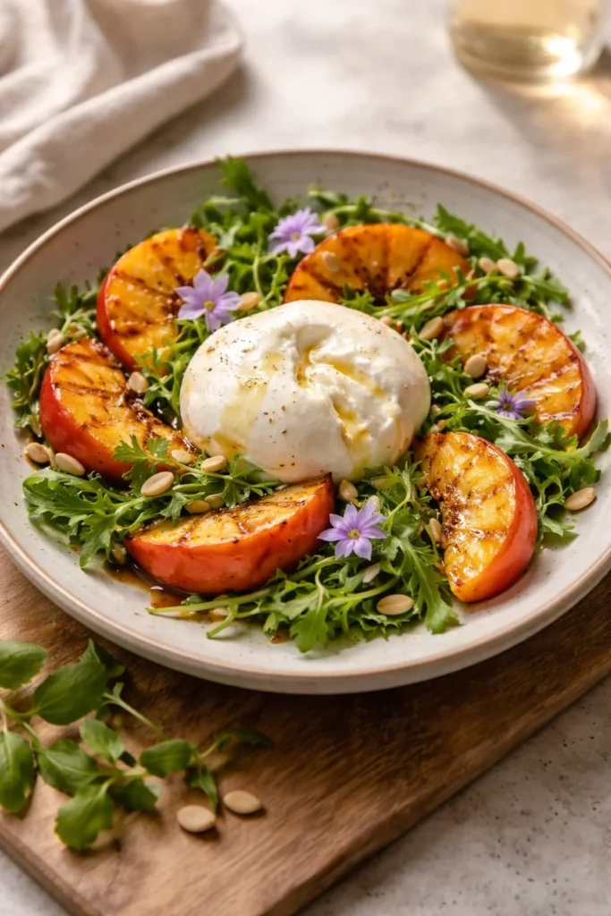 Delicious Peach Burrata Salad with fresh ingredients and vibrant colors
