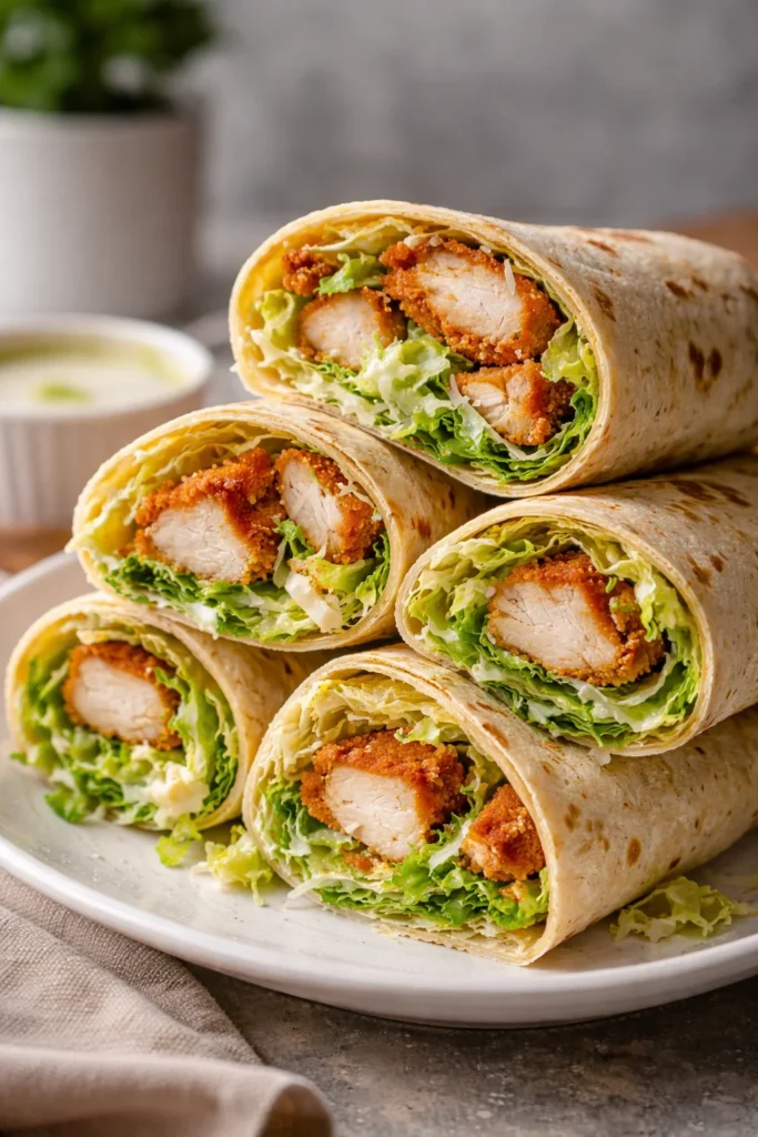 Delicious Chicken Caesar Wrap served on a plate with fresh ingredients