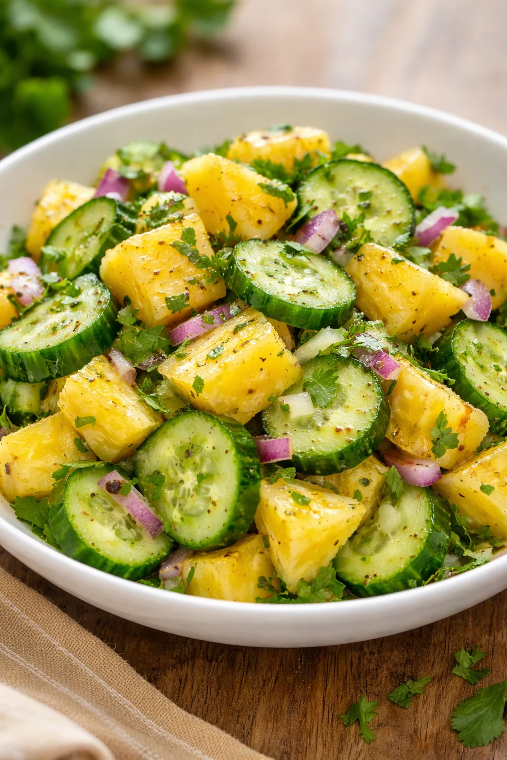Delicious Pineapple Cucumber Salad with fresh ingredients in a bowl