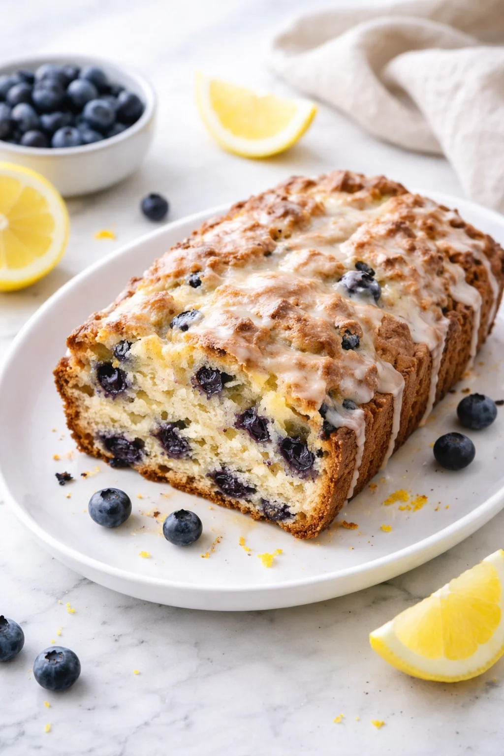 Sourdough blueberry lemon quick bread fresh out of the oven
