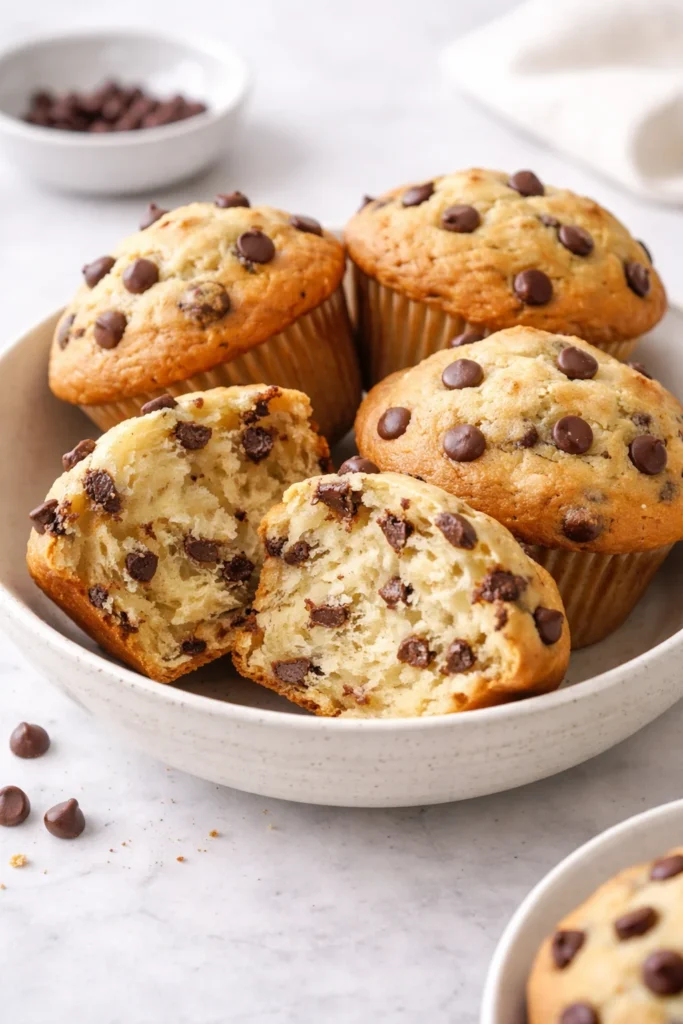 Delicious sourdough chocolate chip muffins fresh out of the oven