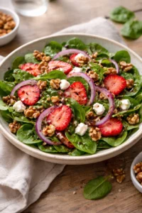 A vibrant Spring Mix Salad drizzled with Balsamic Honey Dressing on a plate.