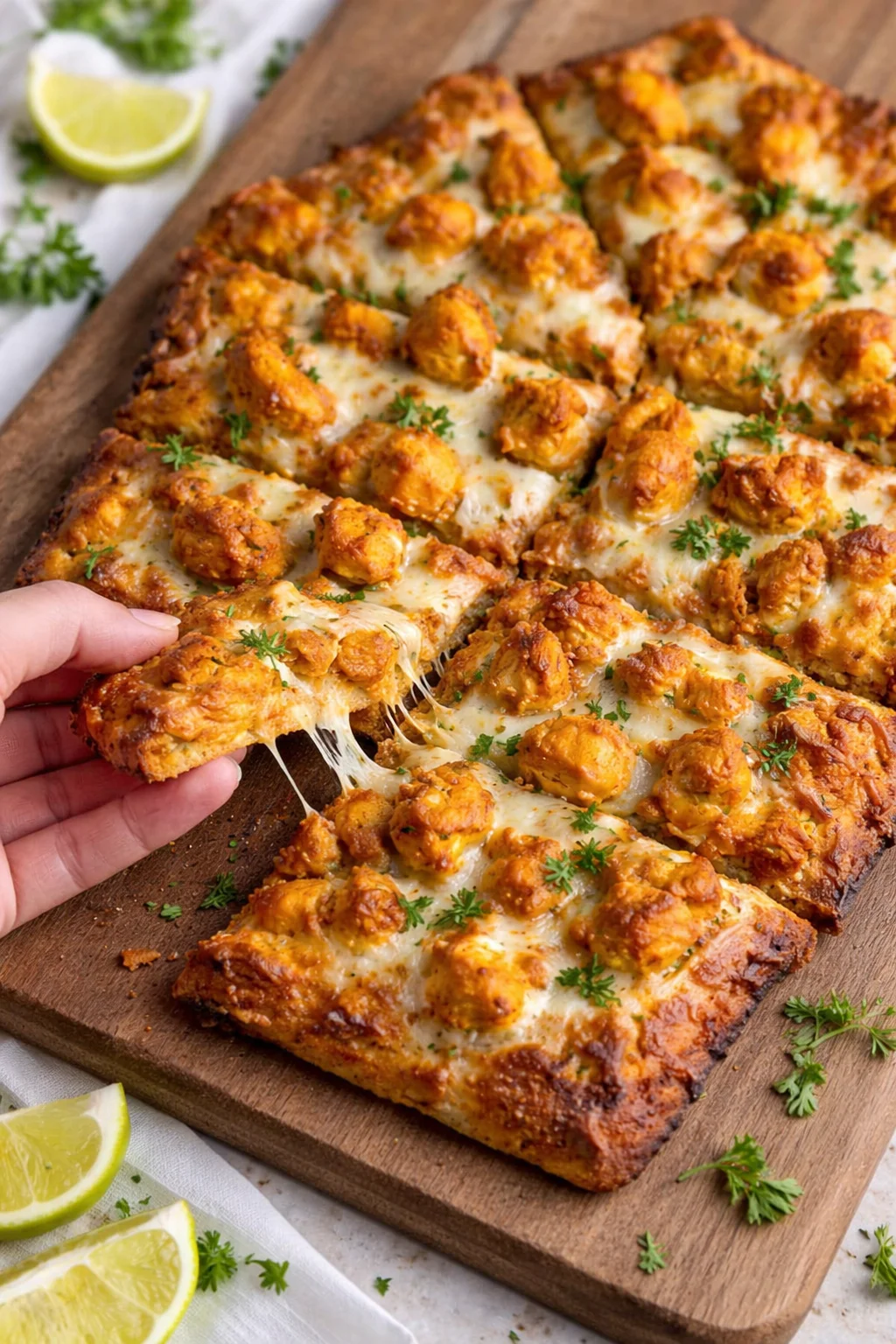Delicious Tandoori Chicken Garlic Bread served with vibrant herbs and spices.