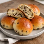 Freshly baked fluffy chocolate chip milk buns with gooey chocolate chips