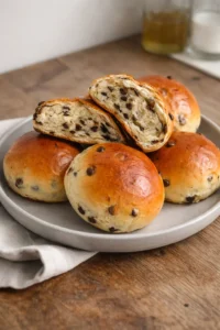 Freshly baked fluffy chocolate chip milk buns with gooey chocolate chips