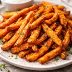 Crispy air fryer sweet potato fries served in a dish