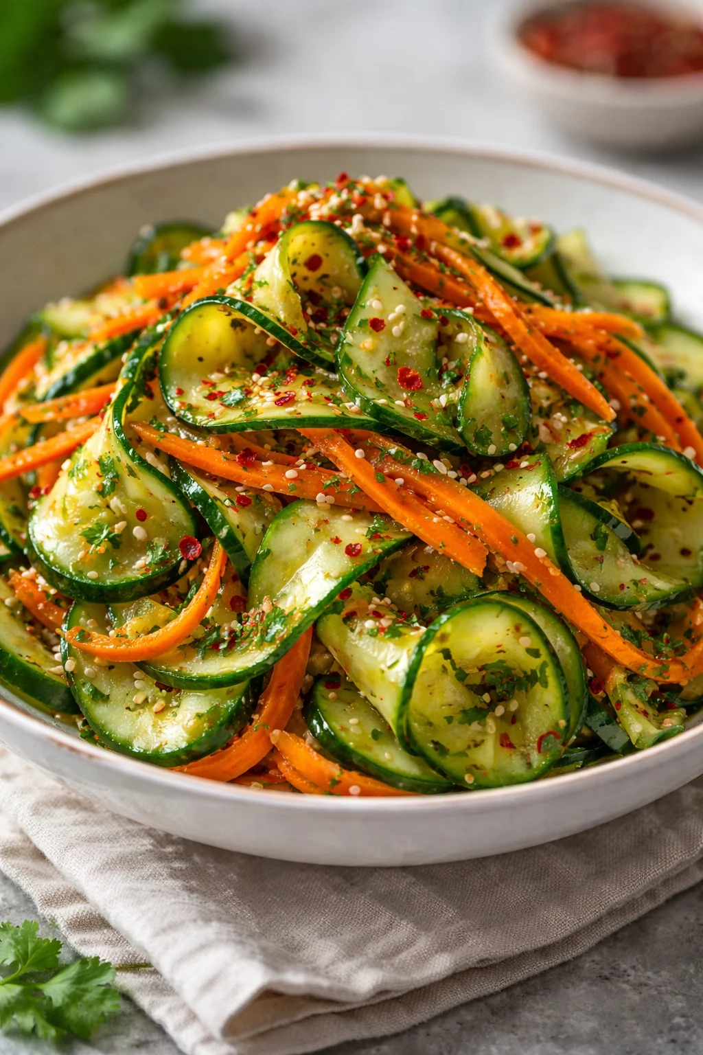 Colorful Asian Carrot Salad with crunchy carrots and zesty dressing